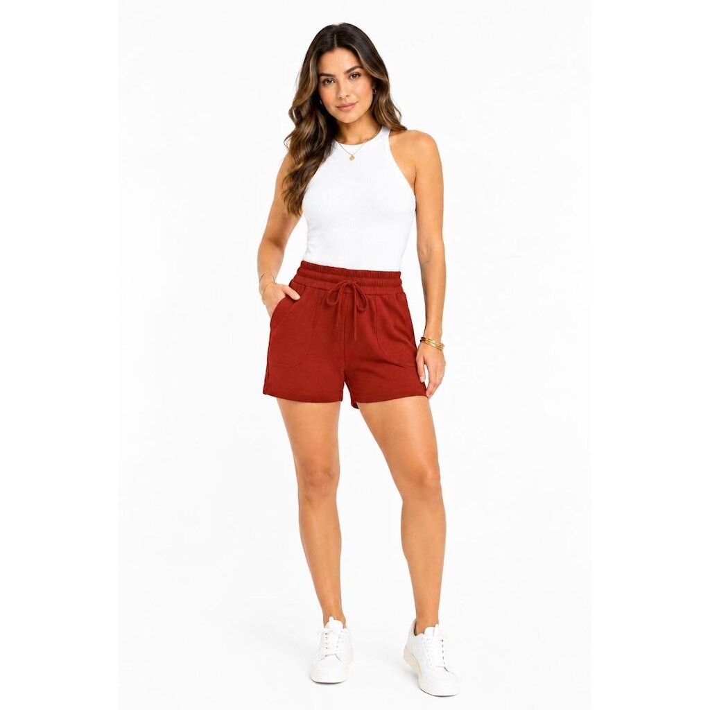 Shorts D Bell Outlet Fashion Casual Moletinho Vermelho Telha