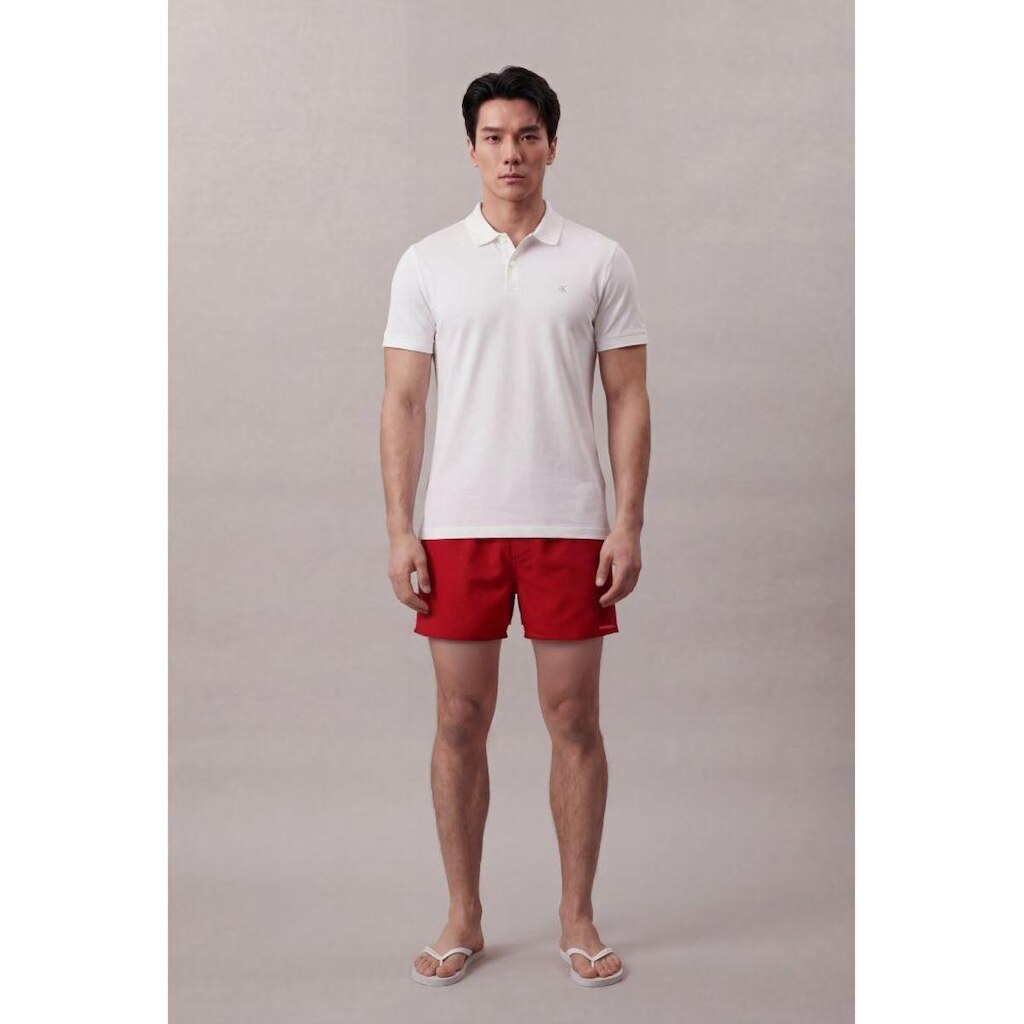 Shorts Elástico Liso Com Logo Lateral - Vermelho