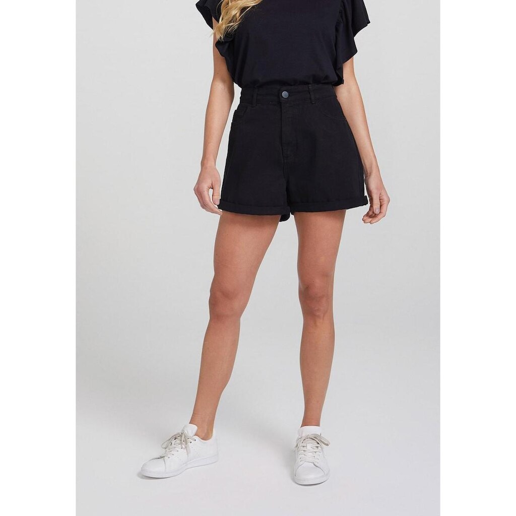 Shorts Feminino Cintura Alta Mom Em Sarja De Algodão - Preto 034