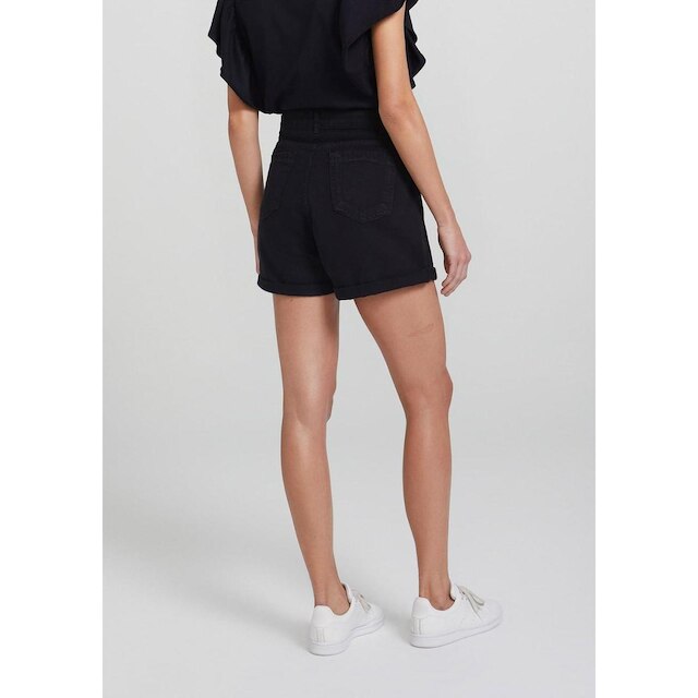 Shorts Feminino Cintura Alta Mom Em Sarja De Algodão - Preto 034