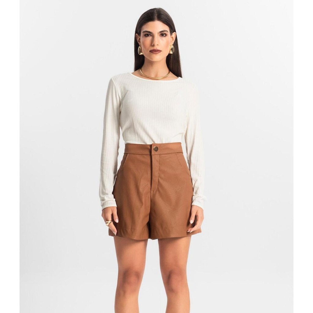 Shorts Feminino Courino Sintético Endless Marrom