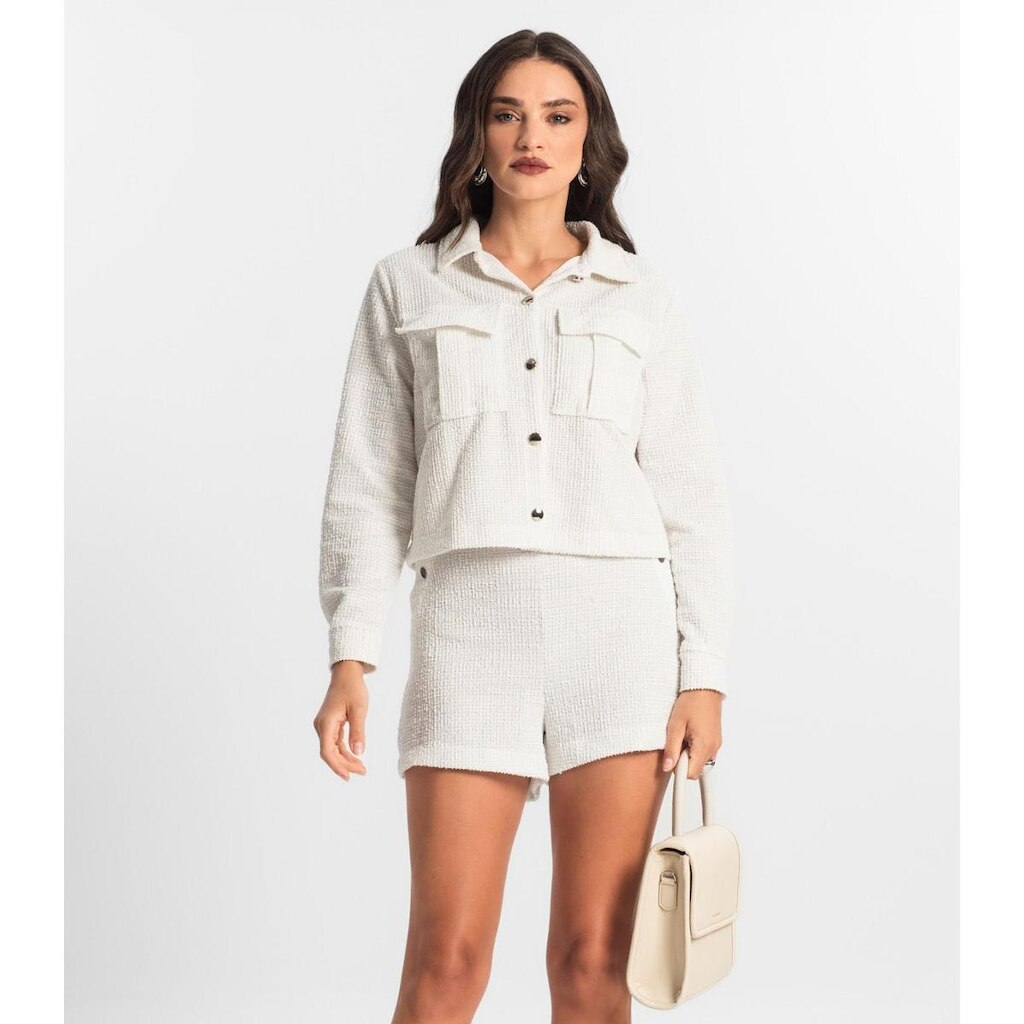 Shorts Feminino de Tweed Shine Endless Branco