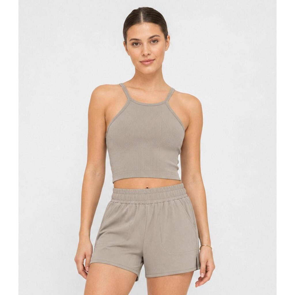 Shorts Feminino Fitness Em Poliamida After Body Bege