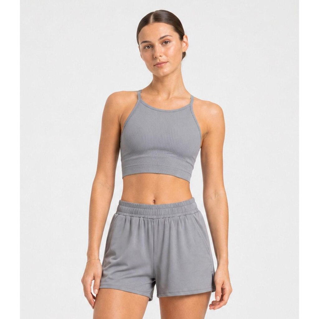 Shorts Feminino Fitness Em Poliamida After Body Cinza