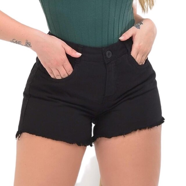 Shorts Feminino Jeans Sarja Curto Cintura Alta