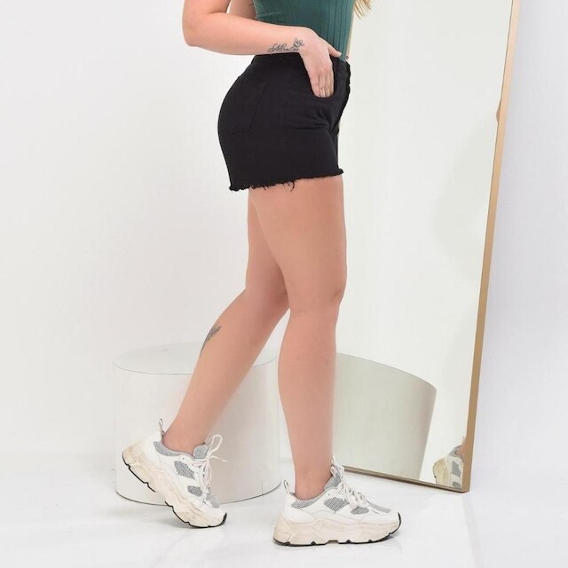 Shorts Feminino Jeans Sarja Curto Cintura Alta