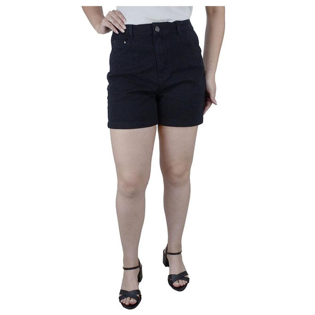 Shorts Feminino Lado Avesso Mom Jeans Preto - L12906