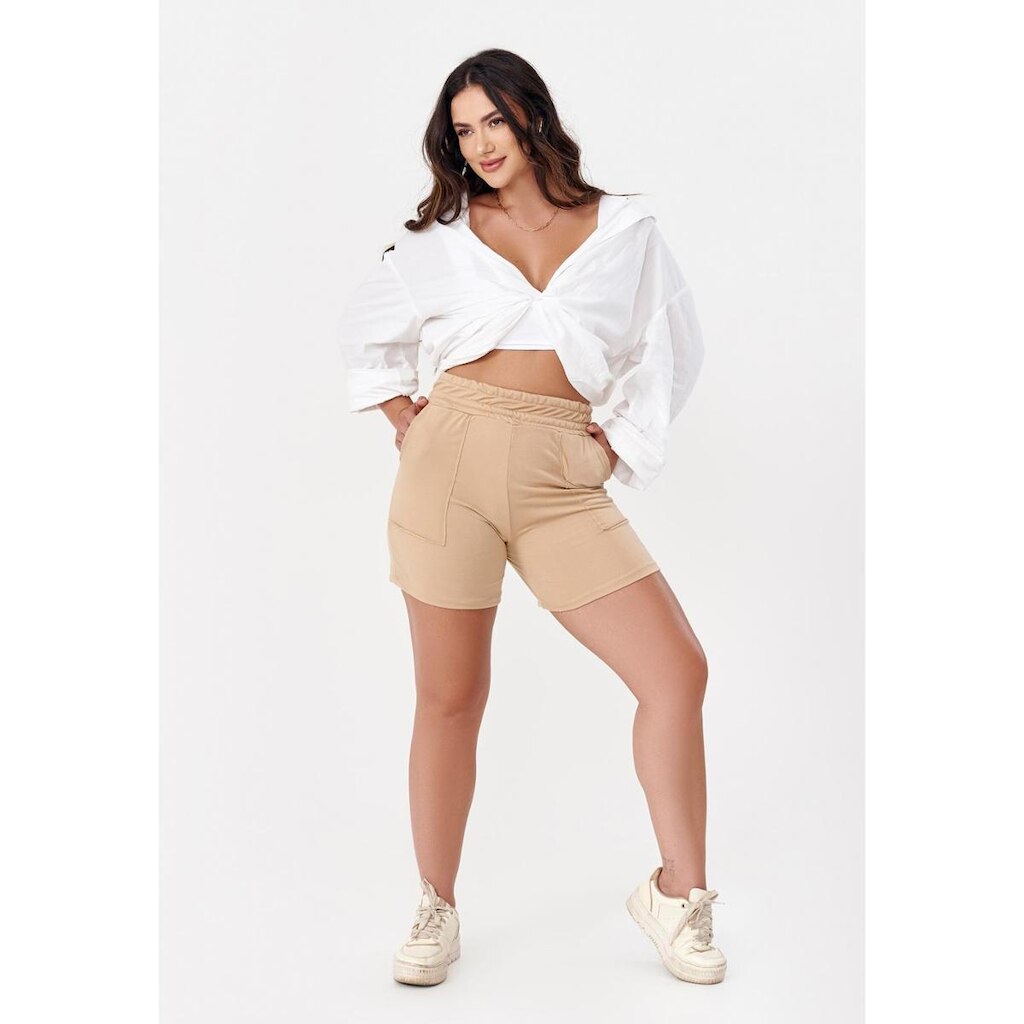 Shorts feminino moletinho com bolso super tendencia confortavel moda gringa verão