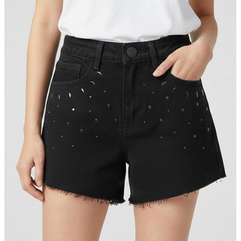Shorts Feminino Preto Com Brilhos
