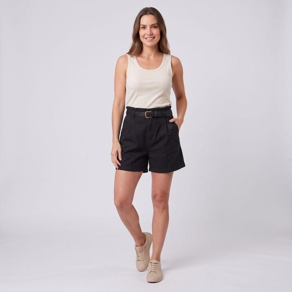 Shorts Feminino Sarja com 2 Bolsos e Cinto