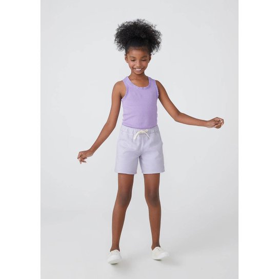 Shorts Infantil Menina Em Malha de Algodão Com Cadarço - 55RJM2HEN5 - Roxo