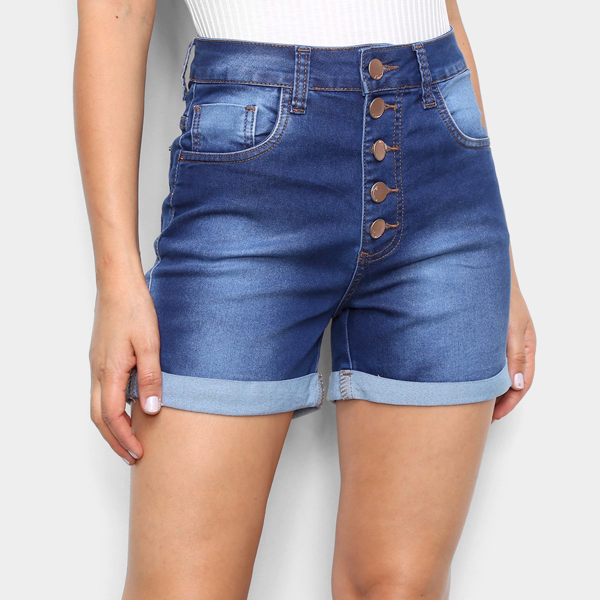 Shorts Jeans Ecxo Botões Feminino - Azul Menor preço em Shorts Jeans Ecxo Botões Feminino - Azul
