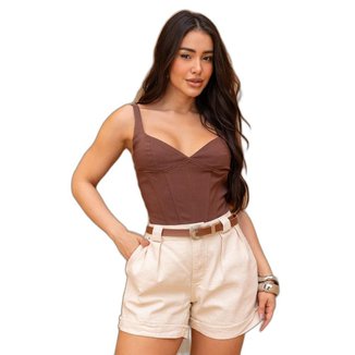 SHORTS JEANS FEMININO MOM COM BARRA ITALIANA E CINTO 24455
