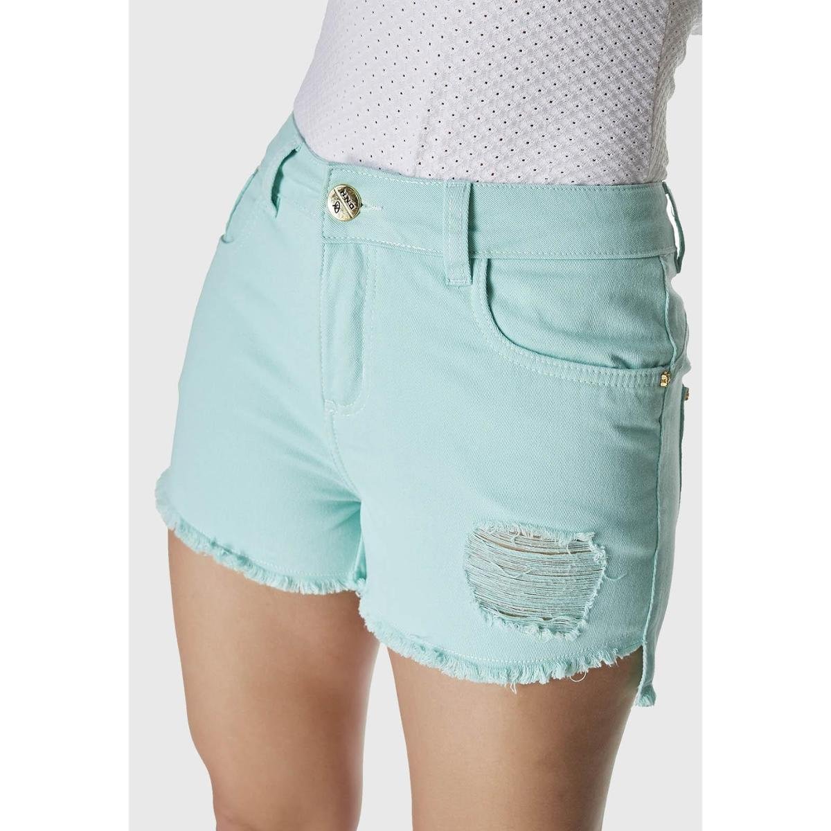 short jeans verde feminino