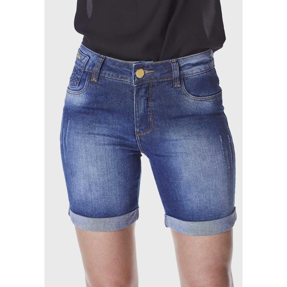 Shorts Jeans HNO Jeans Meia Coxa Barra Virada Azul - Azul