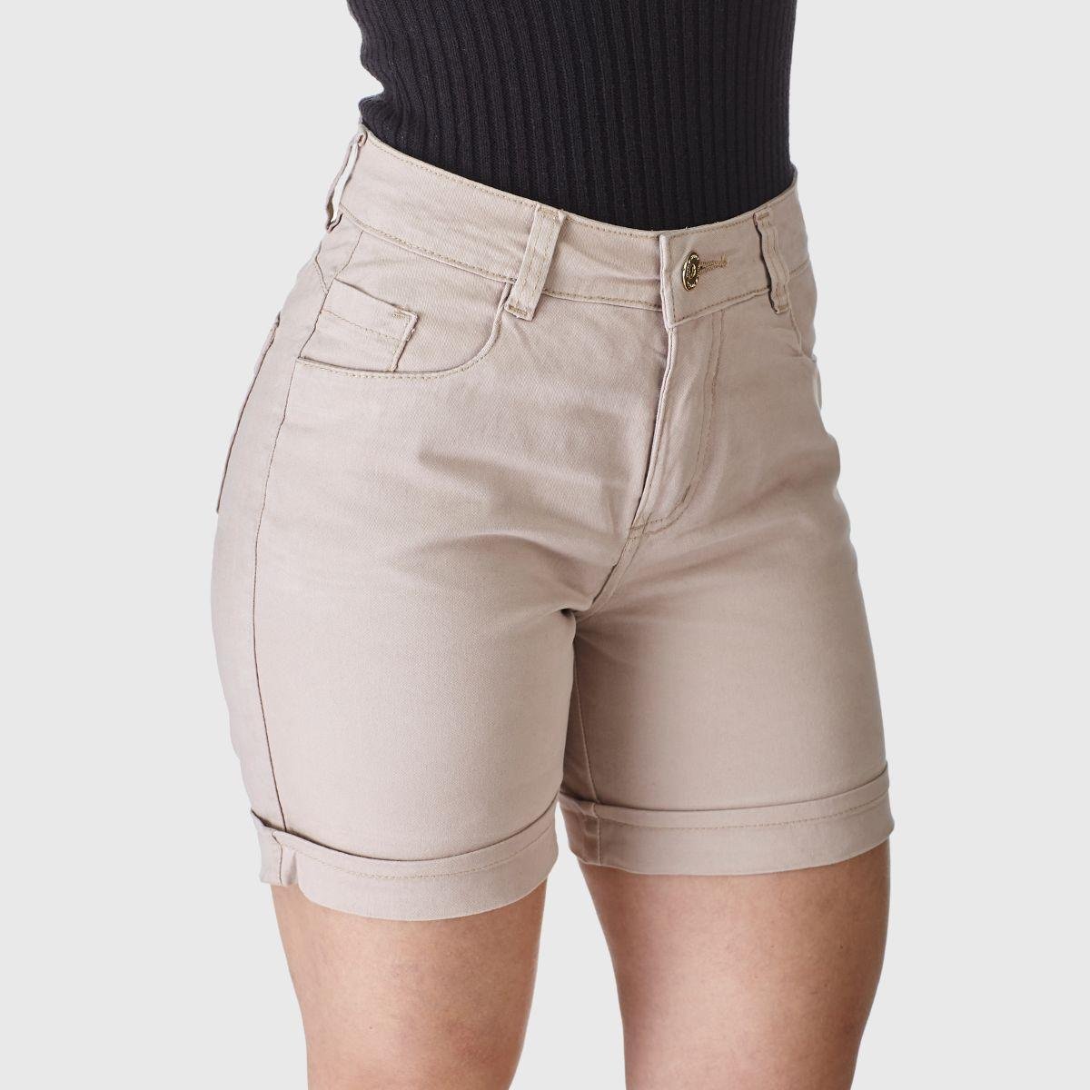 Shorts Jeans HNO Jeans Meia Coxa Cintura Alta Bege Menor preço em Shorts Jeans HNO Jeans Meia Coxa Cintura Alta Bege