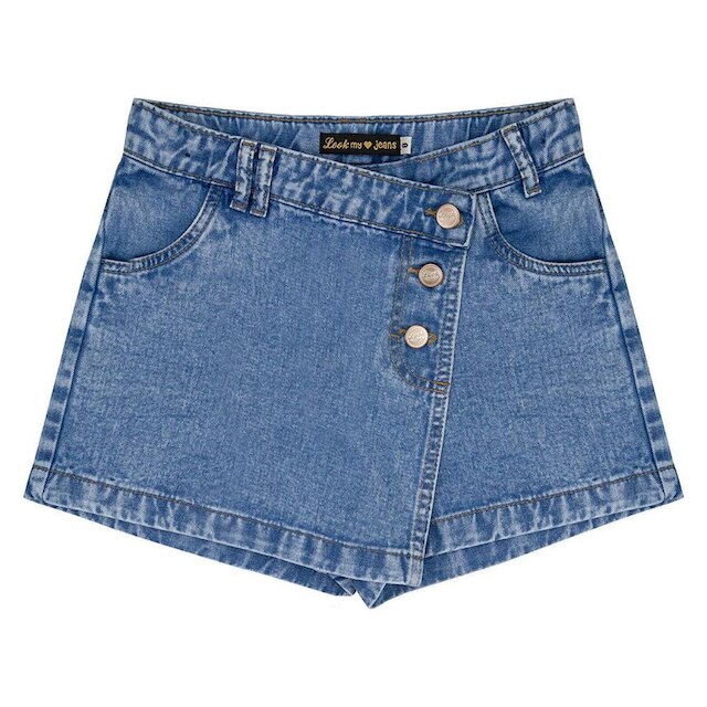 Shorts Saia Juvenil Look Jeans Assimétrico Jeans - 6 - UNICA