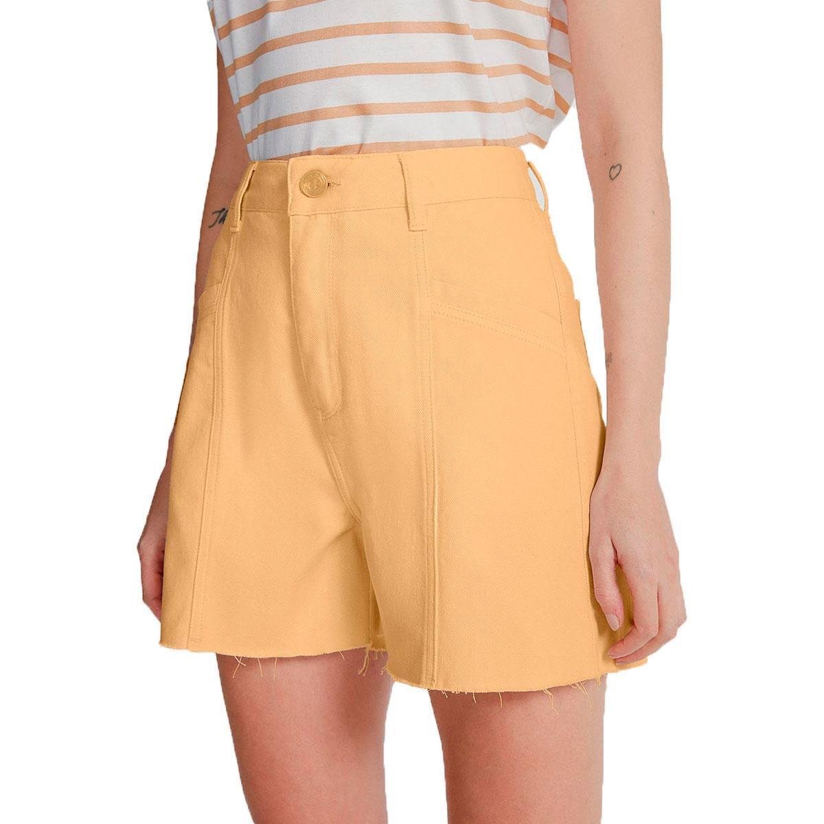 Shorts Sarja Feminino Reto - HBCXYVCSN3 - Amarelo Menor preço em Shorts Sarja Feminino Reto - HBCXYVCSN3 - Amarelo