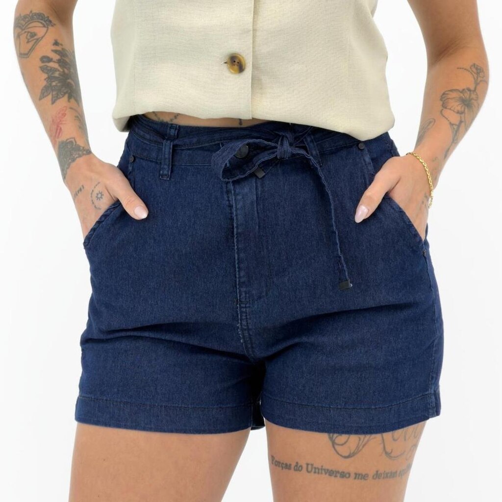 Shorts Young Style Curto Jeans Leve com Cinto Feminino