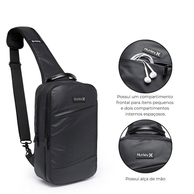 Shoulder Bag Executiva Hurley Masculina Transversal Antifurto Espaçosa 4 Litros