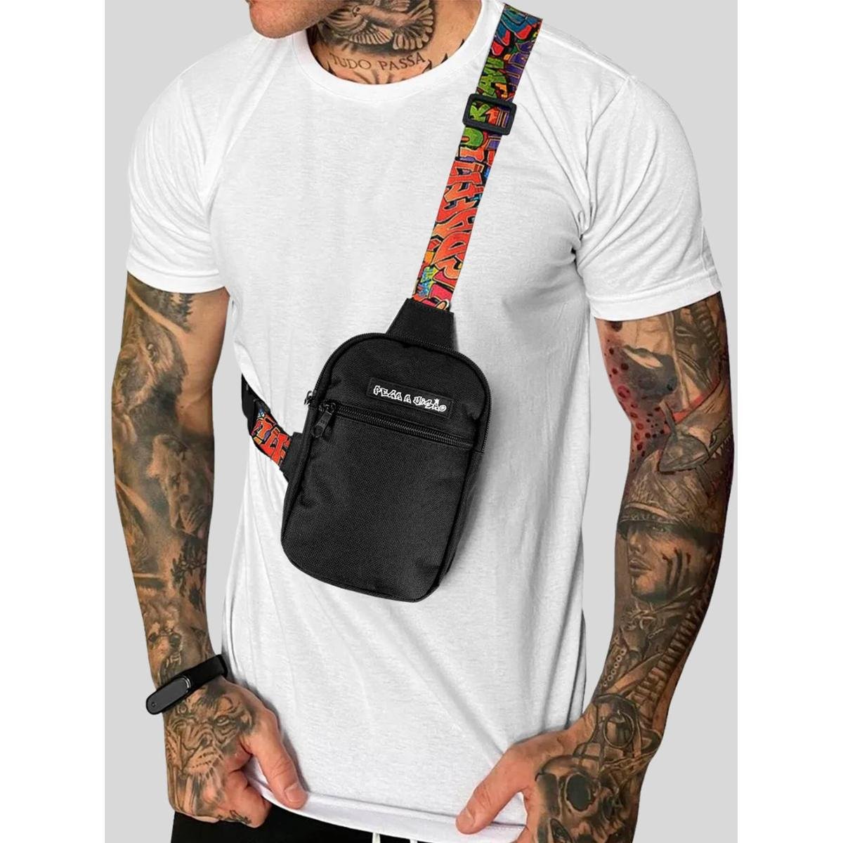Shoulder Bag Masculina Mini Bolsa Transversal Necessaire Alça Grafitte