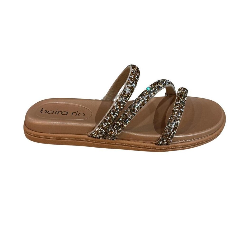 Slide Flat Beira Rio Papete Strass 8488 Brilho