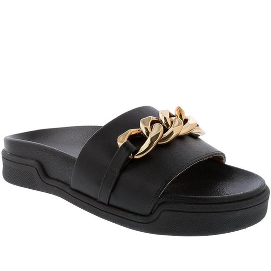 Slide Vizzano Detalhe em Corrente Feminino - Preto