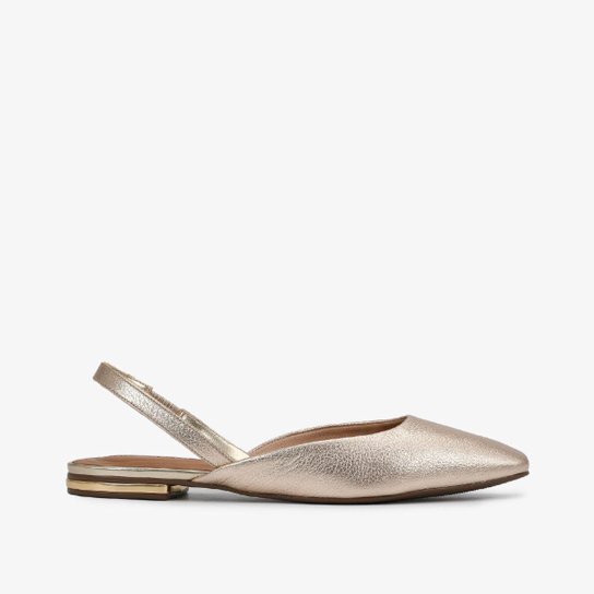 Slingback Baixo em Couro Ouro / Dourado Loucos e Santos