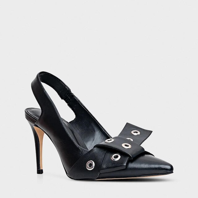 Slingback Carrano Laço Ilhós Salto Fino PRETO - 195179
