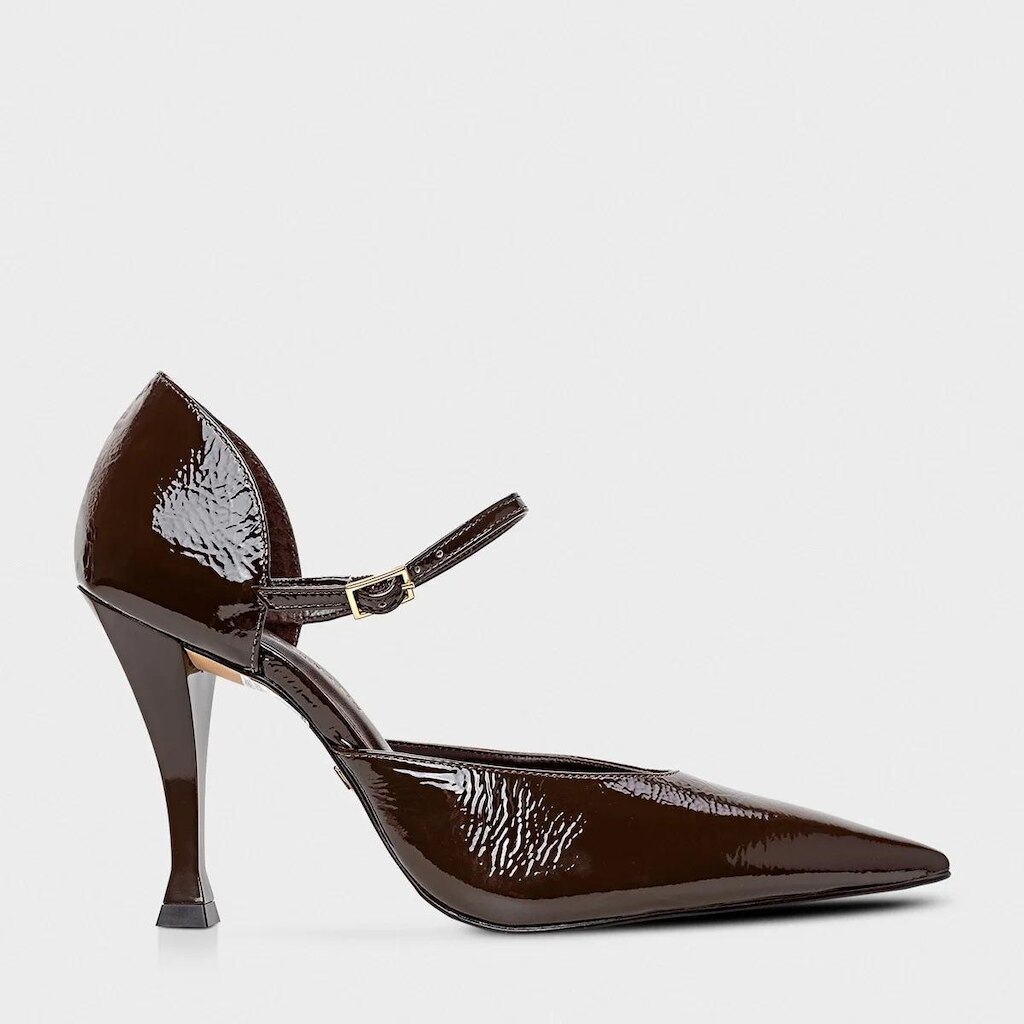 Slingback Carrano Salto Fino Couro Verniz Dark Brown - 873003