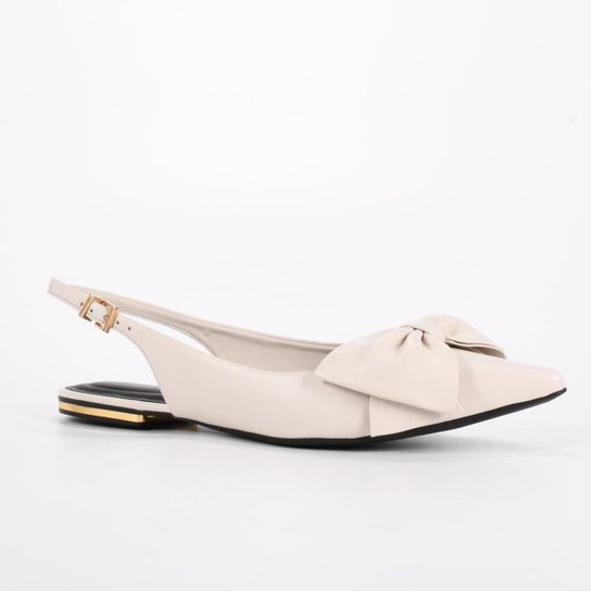 Slingback em Couro Off White Com Laço Loucos e Santos