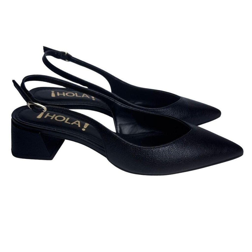 Slingback Feminino Ica Couro Legítimo Salto Bloco Bico Fino