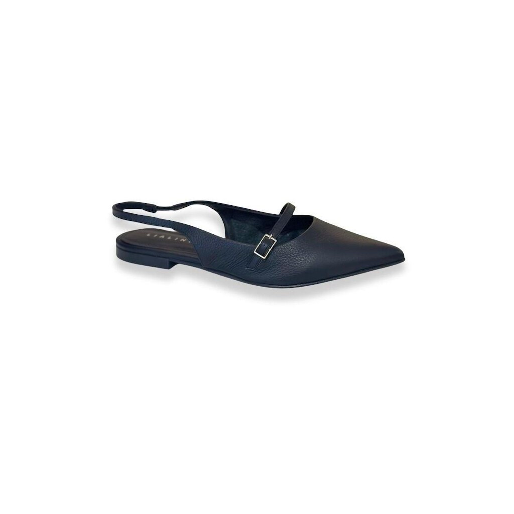 Slingback Preto Couro Fivela Ajustável Lia Line