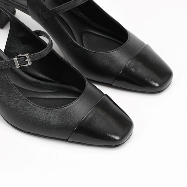 Slingback Salto Bloco em Couro Preto Loucos e Santos