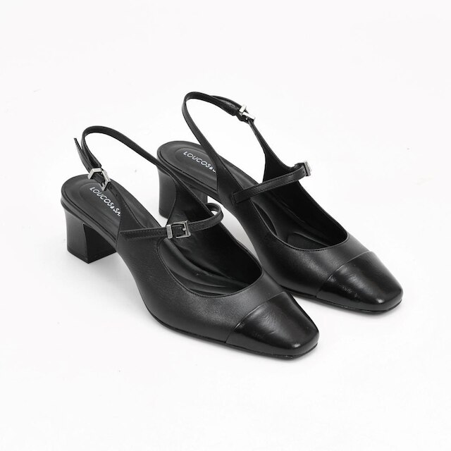 Slingback Salto Bloco em Couro Preto Loucos e Santos