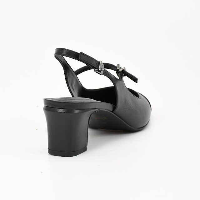 Slingback Salto Bloco em Couro Preto Loucos e Santos