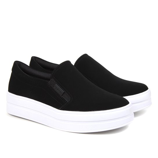 Slip On Colcci Flatform Nobuck Feminino - Preto+Branco