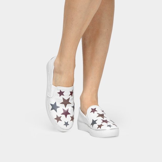 Slip On Couro Bottero Estrelas Feminino - Branco