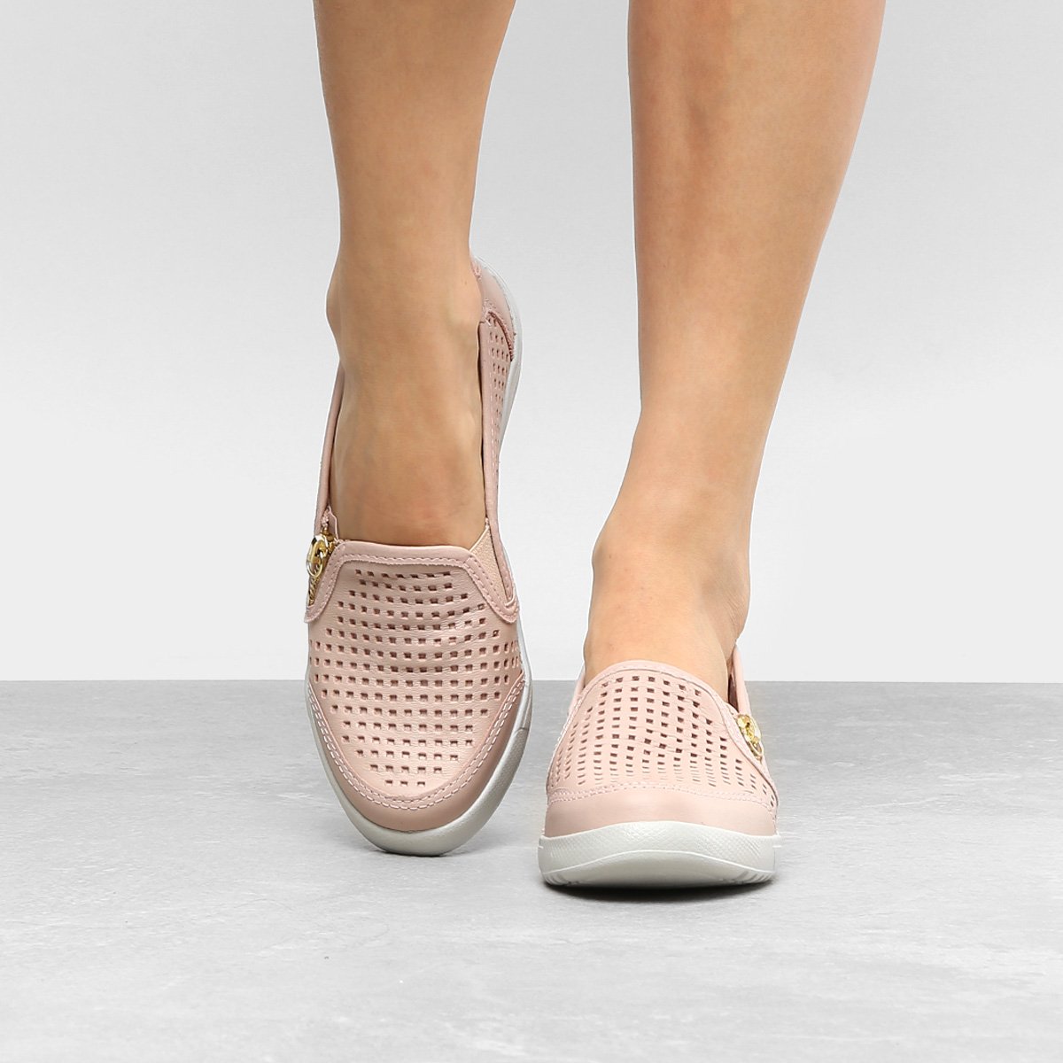 slip on couro kolosh furinhos com zíper lateral feminino