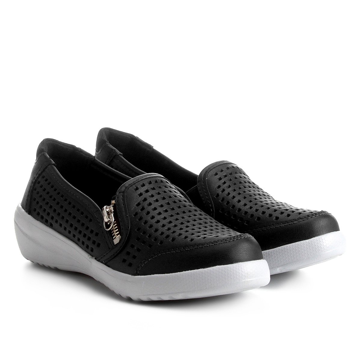 slip on couro kolosh furinhos com zíper lateral feminino