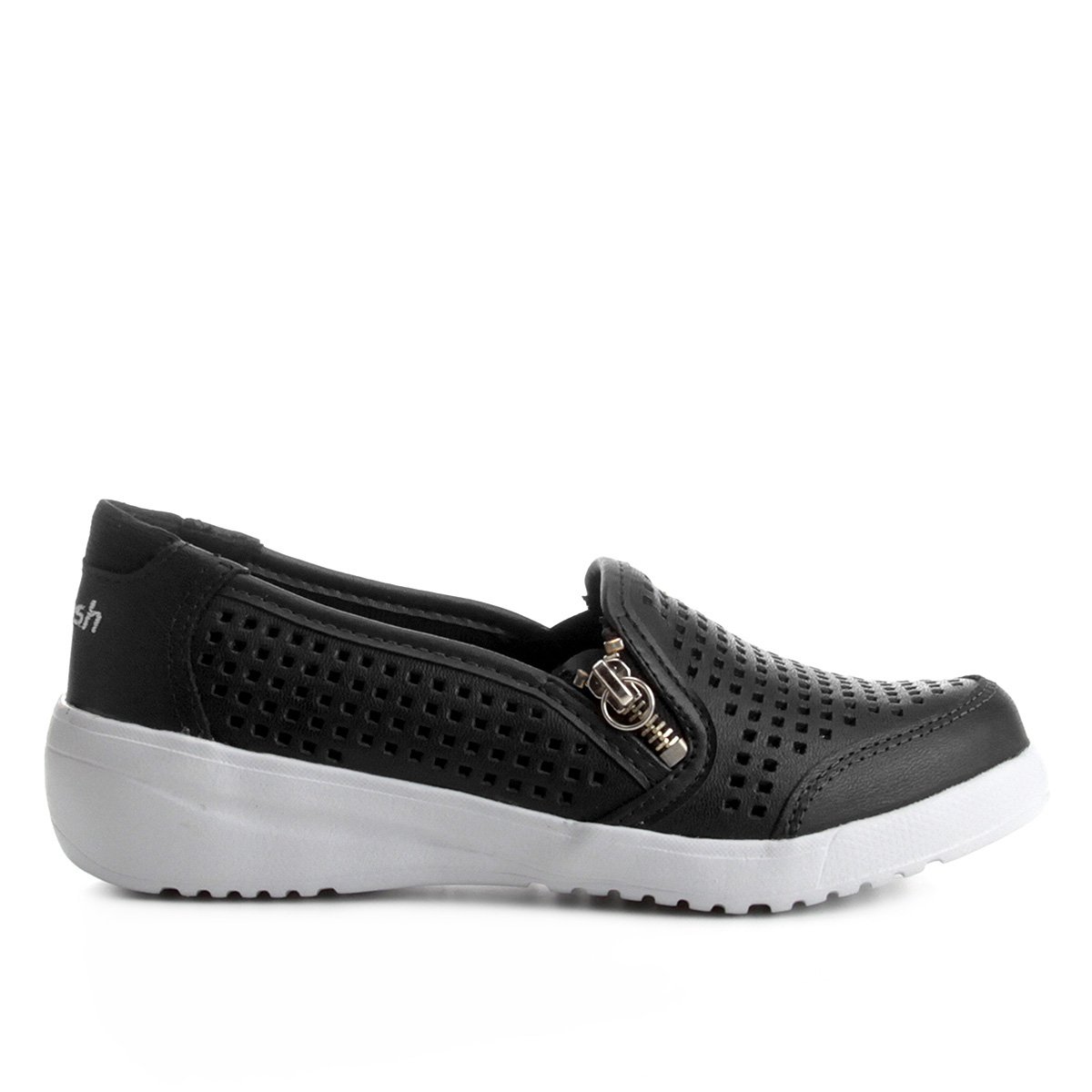 slip on couro kolosh furinhos com zíper lateral feminino