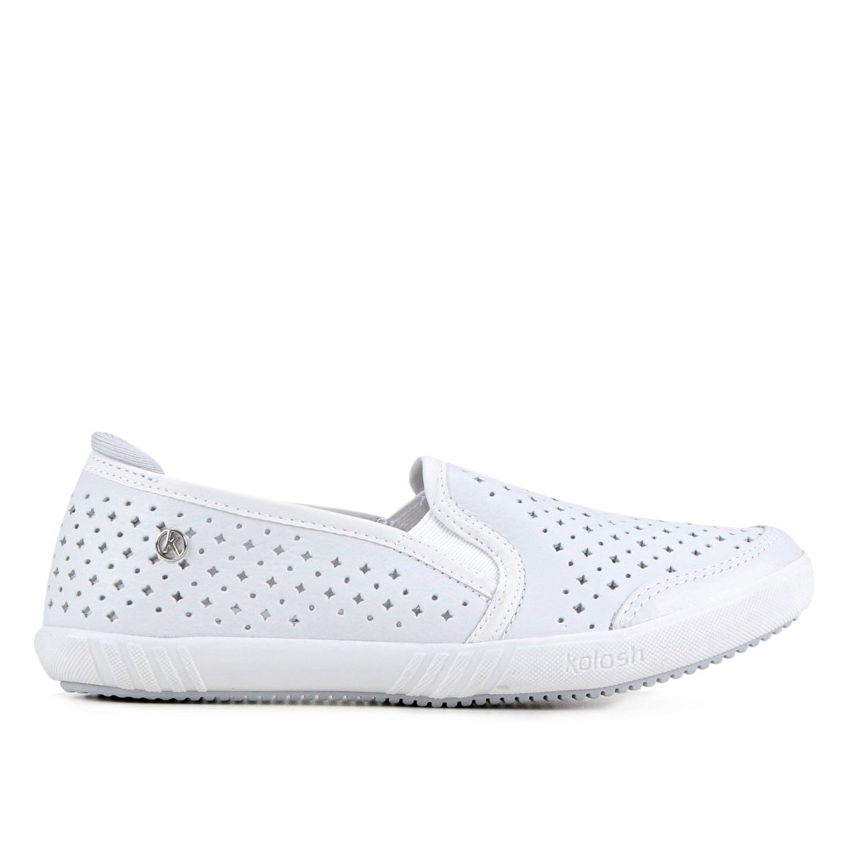 Slip On Couro Kolosh Perfuros Feminino - Branco Menor preço em Slip On Couro Kolosh Perfuros Feminino - Branco