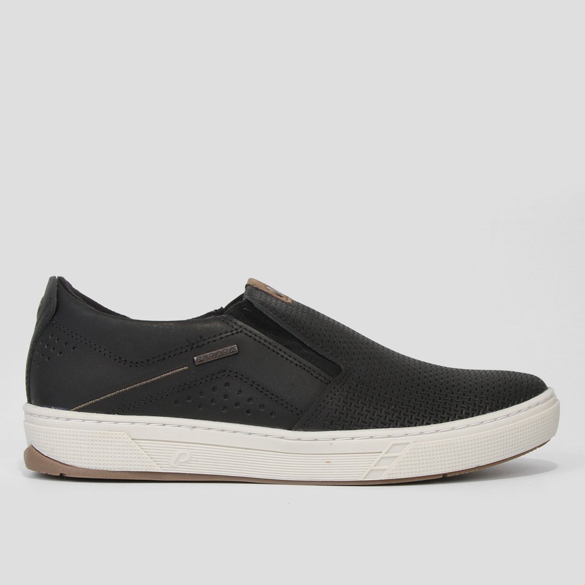 Slip On Couro Pegada Textura Masculino - Preto Menor preço em Slip On Couro Pegada Textura Masculino - Preto