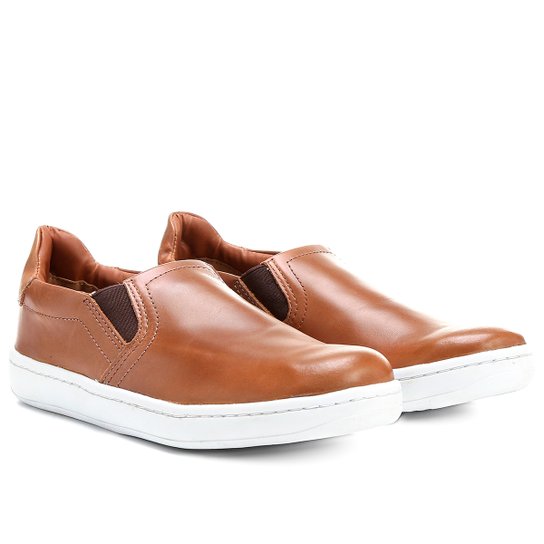 Slip On Couro West Coast Moretti Masculino - Caramelo