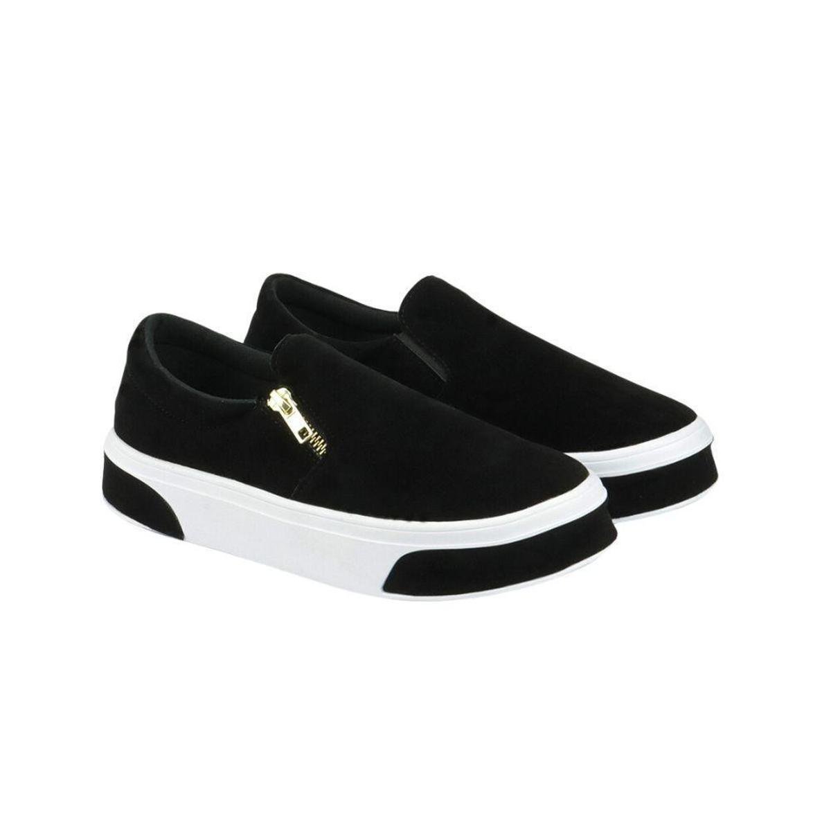 slip on feminino casual tenis plataforma iate sem cadarço flatform confortavel - Preto Menor preço em slip on feminino casual tenis plataforma iate sem cadarço flatform confortavel - Preto