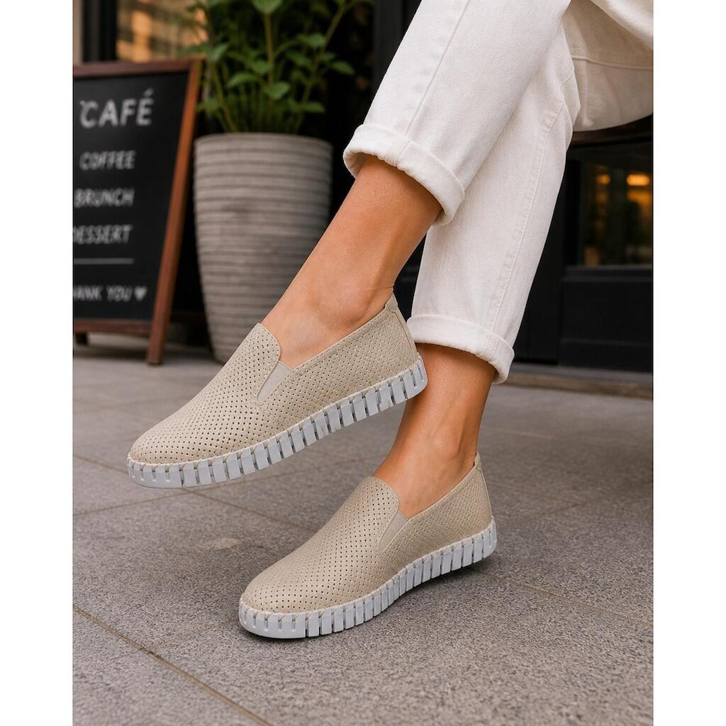 Slip On Feminino Couro Legítimo EstiloMix Confortável Casual Off White 34