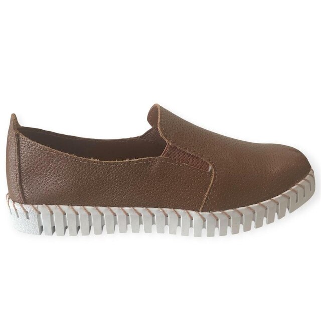 Slip On Feminino Couro Legítimo EstiloMix Confortável Casual Off White 34