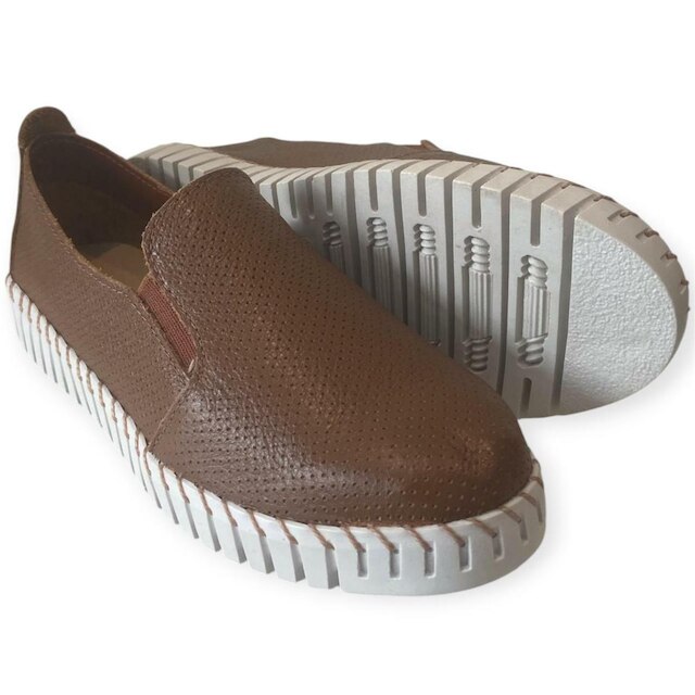 Slip On Feminino Couro Legítimo EstiloMix Confortável Casual Off White 34
