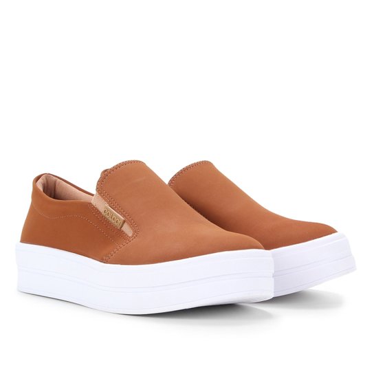 Slip On Flatform Colcci Nobuck Feminino - Caramelo
