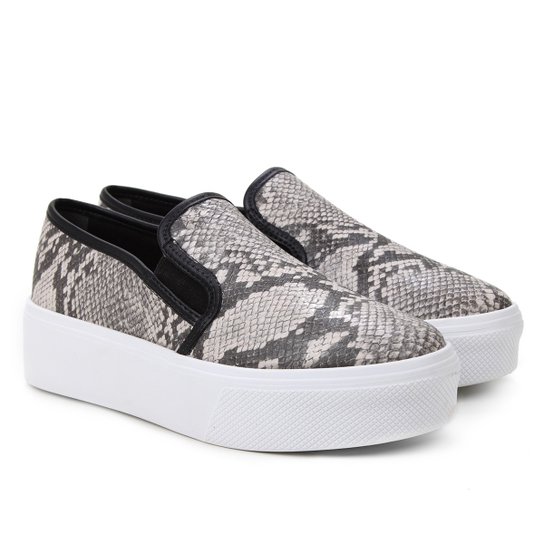 Slip On Flatform Via Uno Snake Feminino - Off White